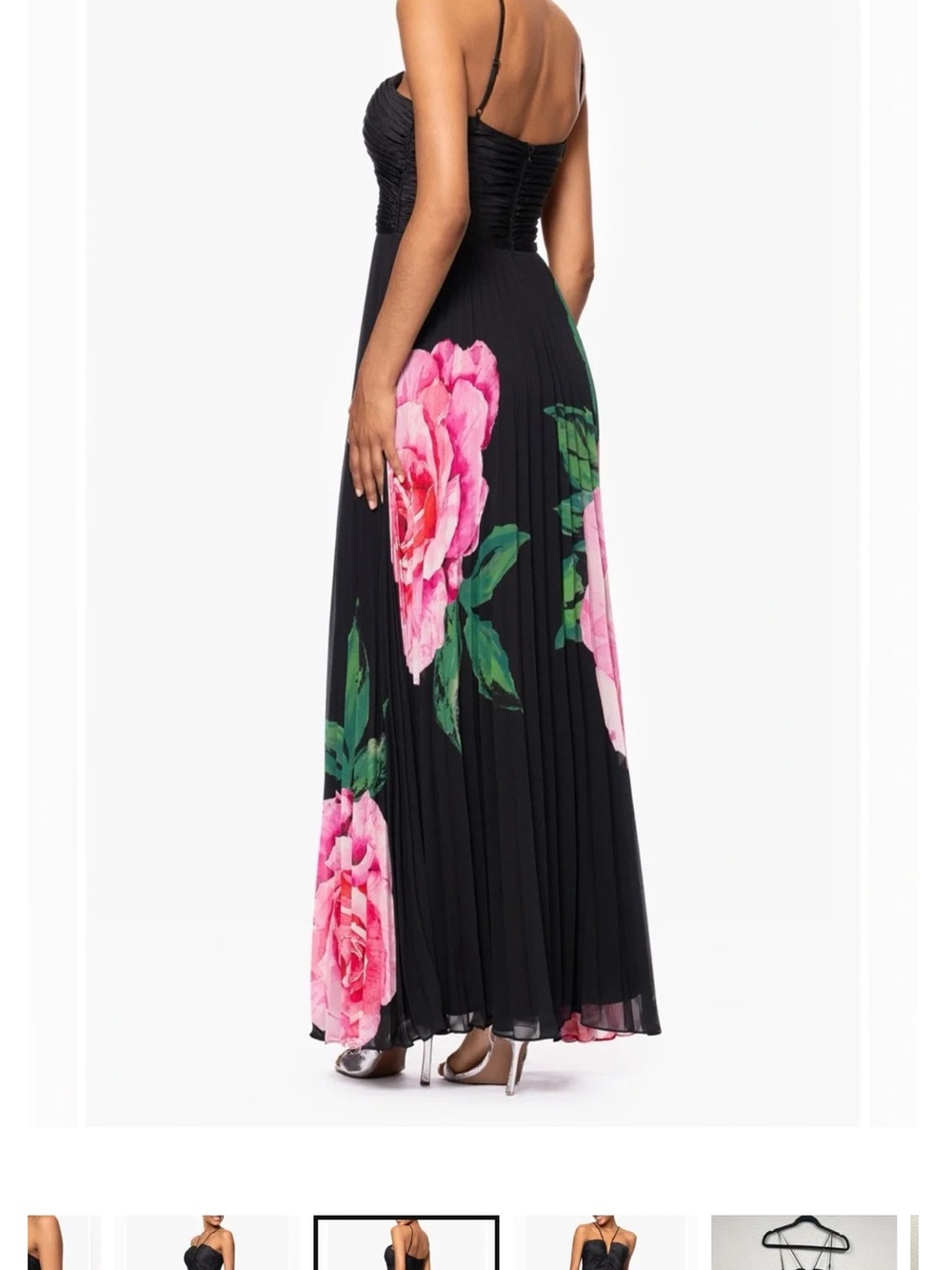 Xscape Black Maxi Dress with Large Pink Rose Print - Picture 11 of 12
